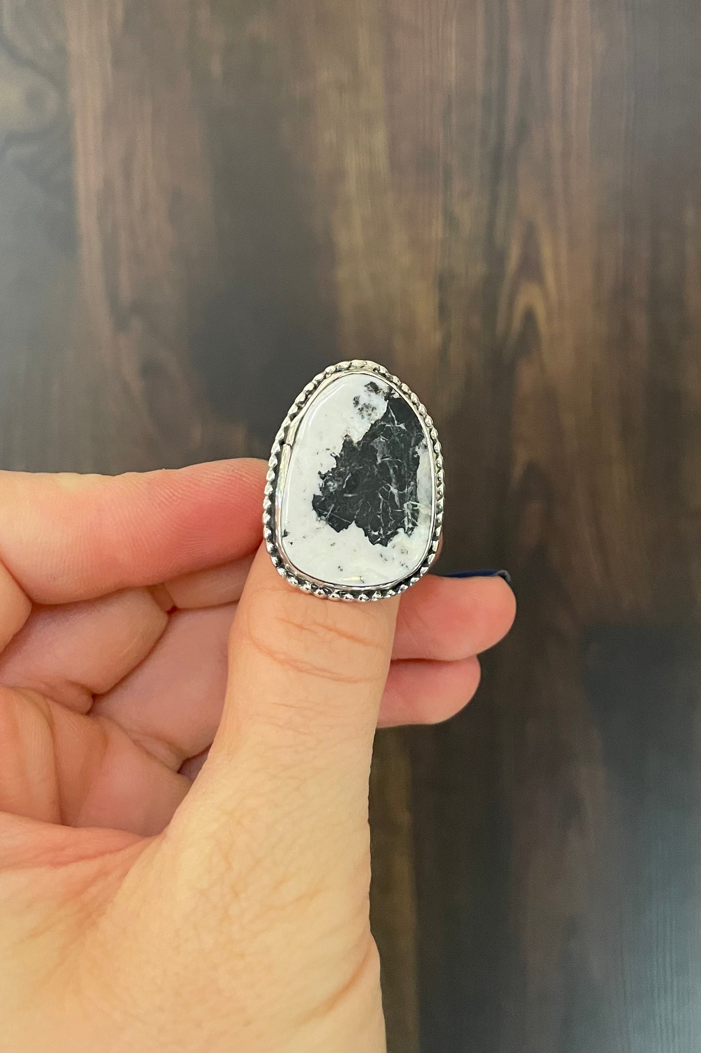 White buffalo turquoise ring- size 8.5