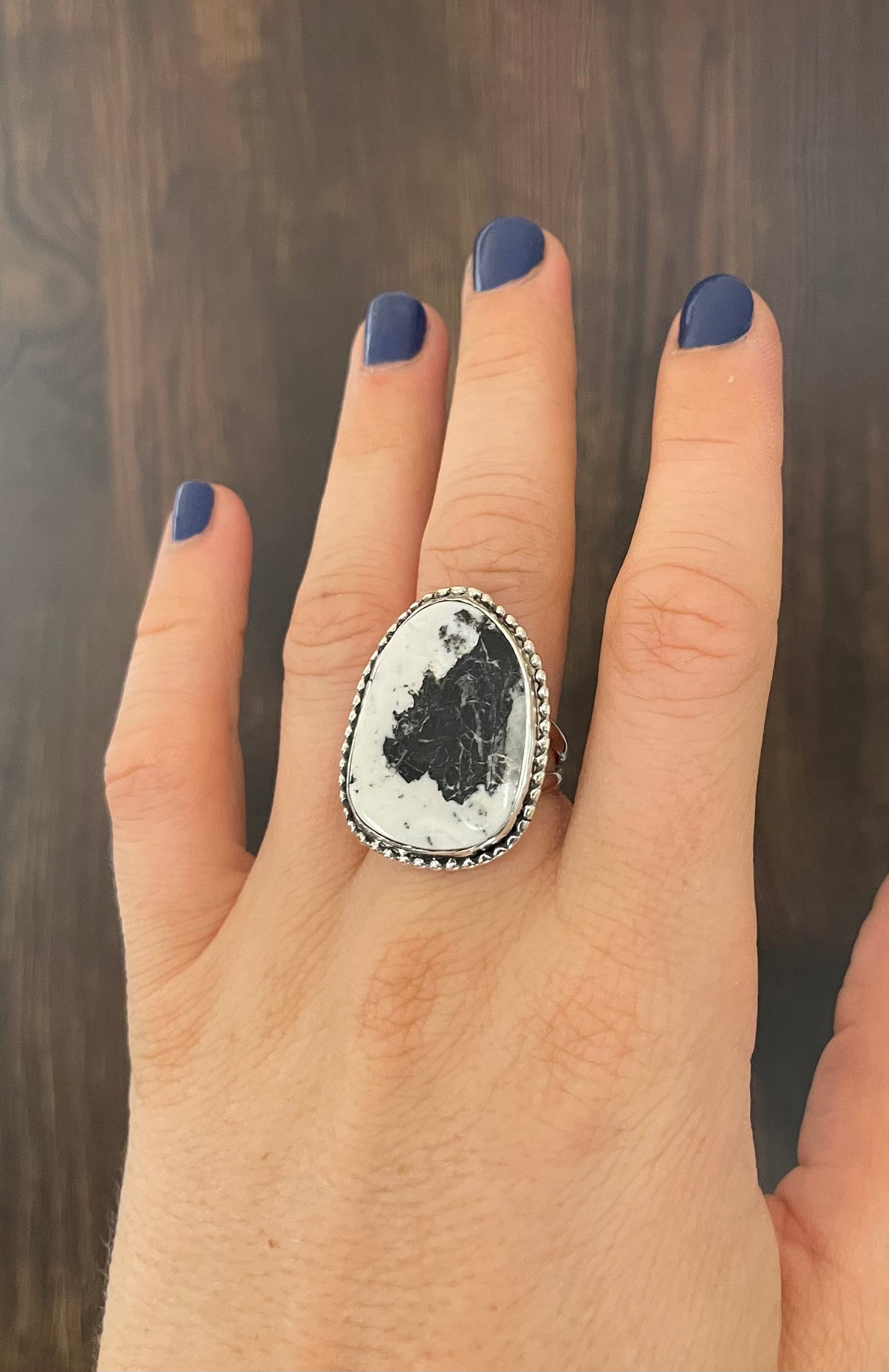 White buffalo turquoise ring- size 8.5