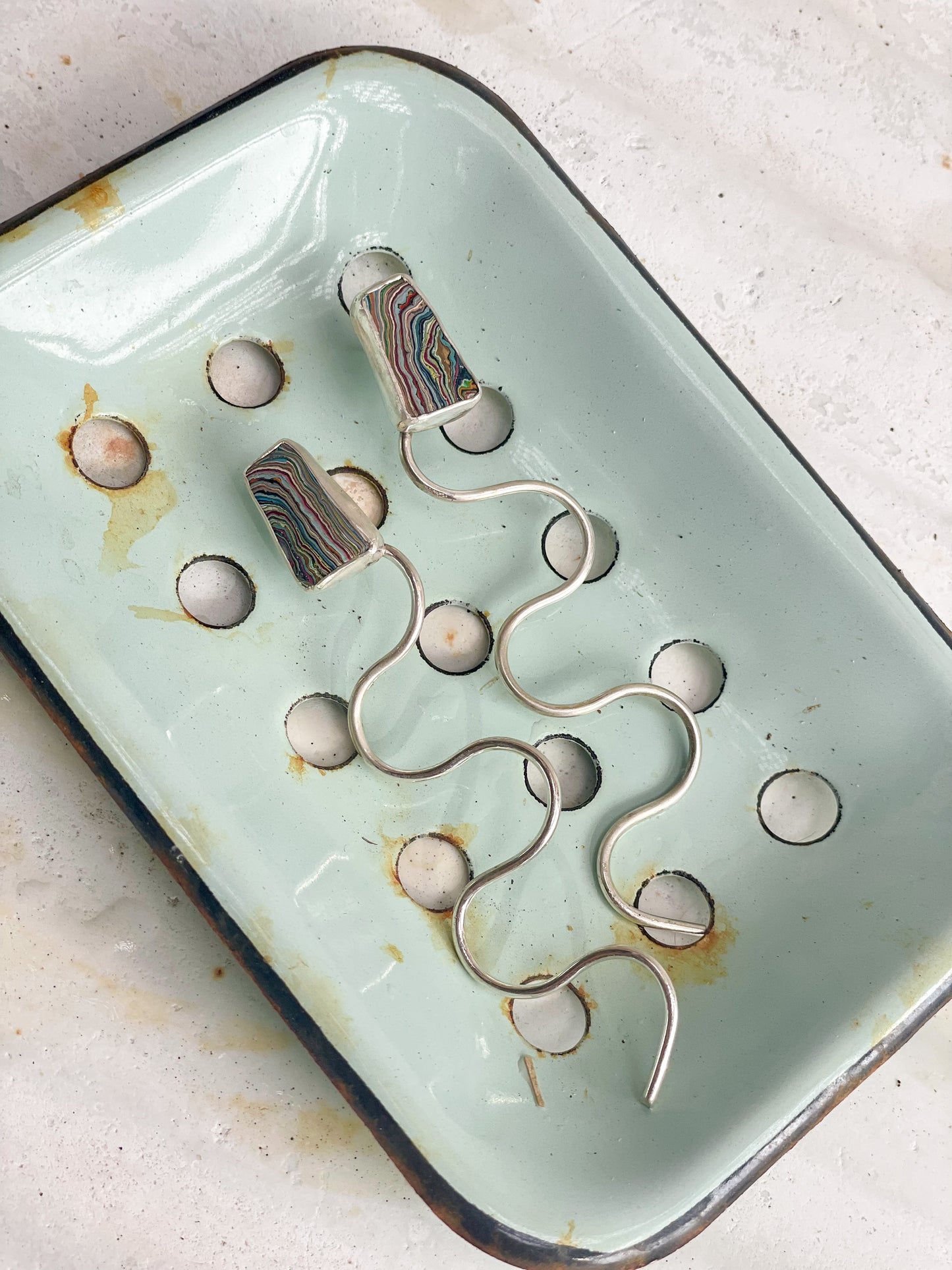 Snake earrings #1- graffiti fordite