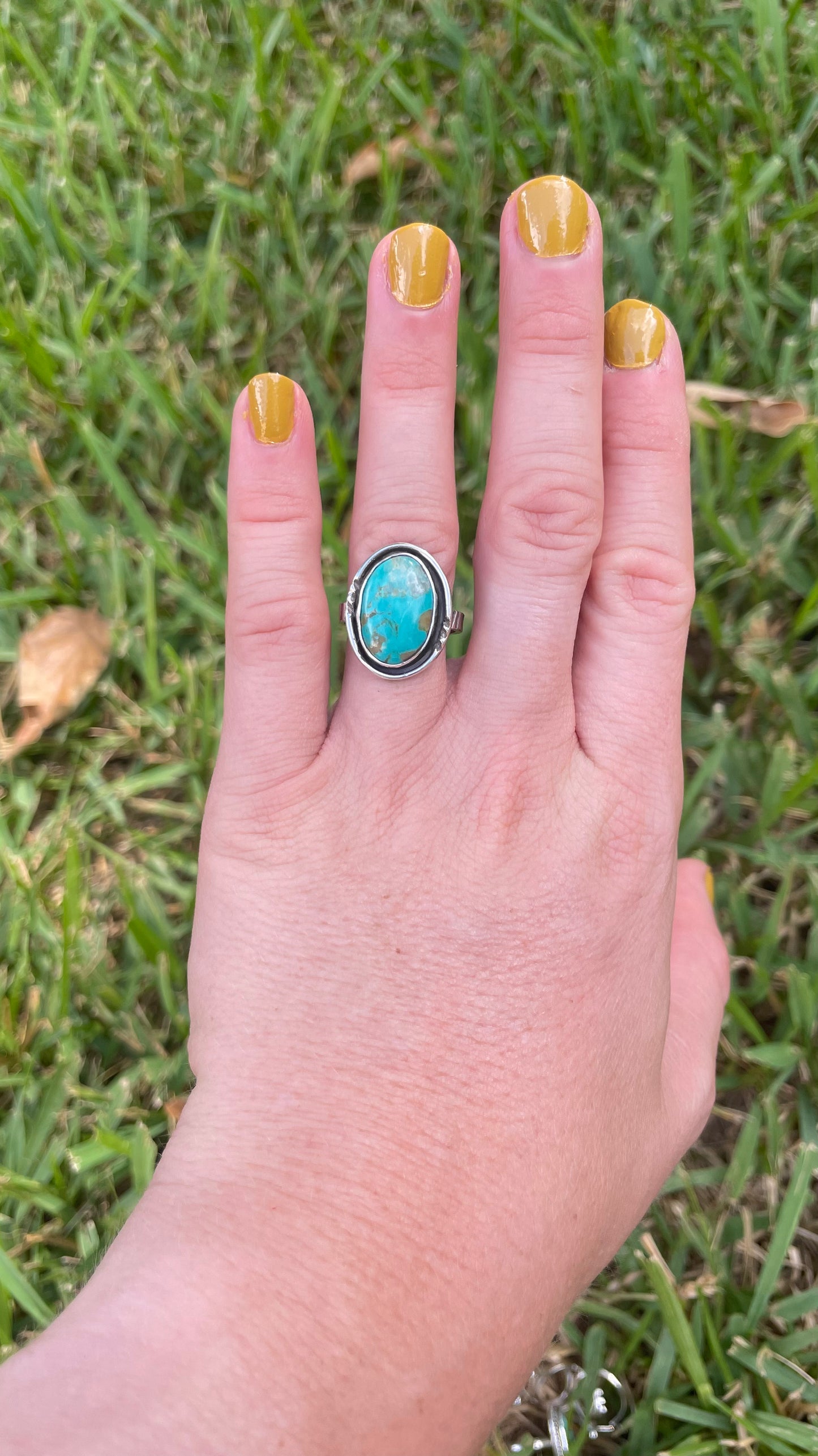 Turquoise Moons stamped ring- size 7