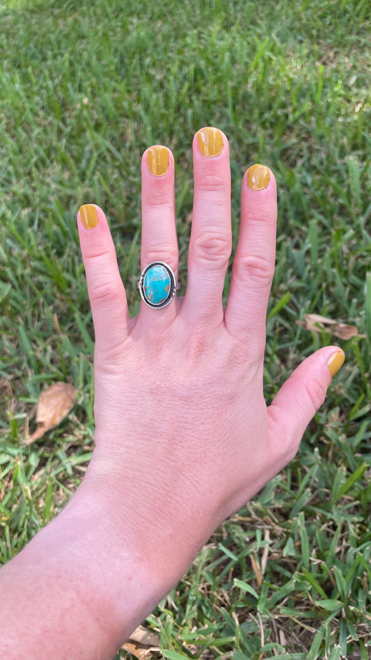 Turquoise Moons stamped ring- size 7