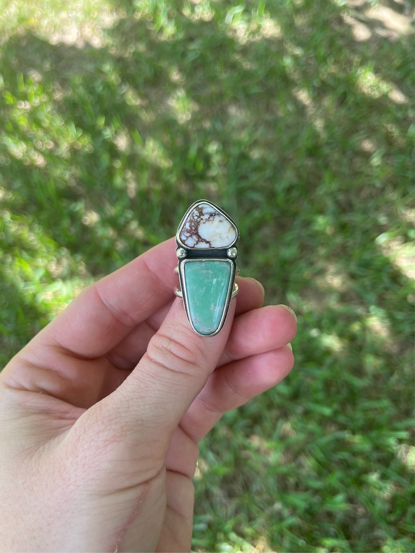 Wild Horse and Utah Variscite statement ring. Sz 6.5