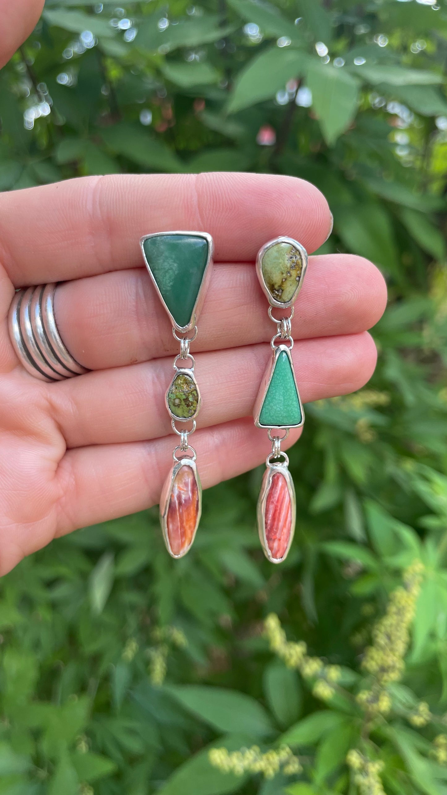 Mixed dangle earrings- Utah Variscite, Turquoise and Spiny Oyster