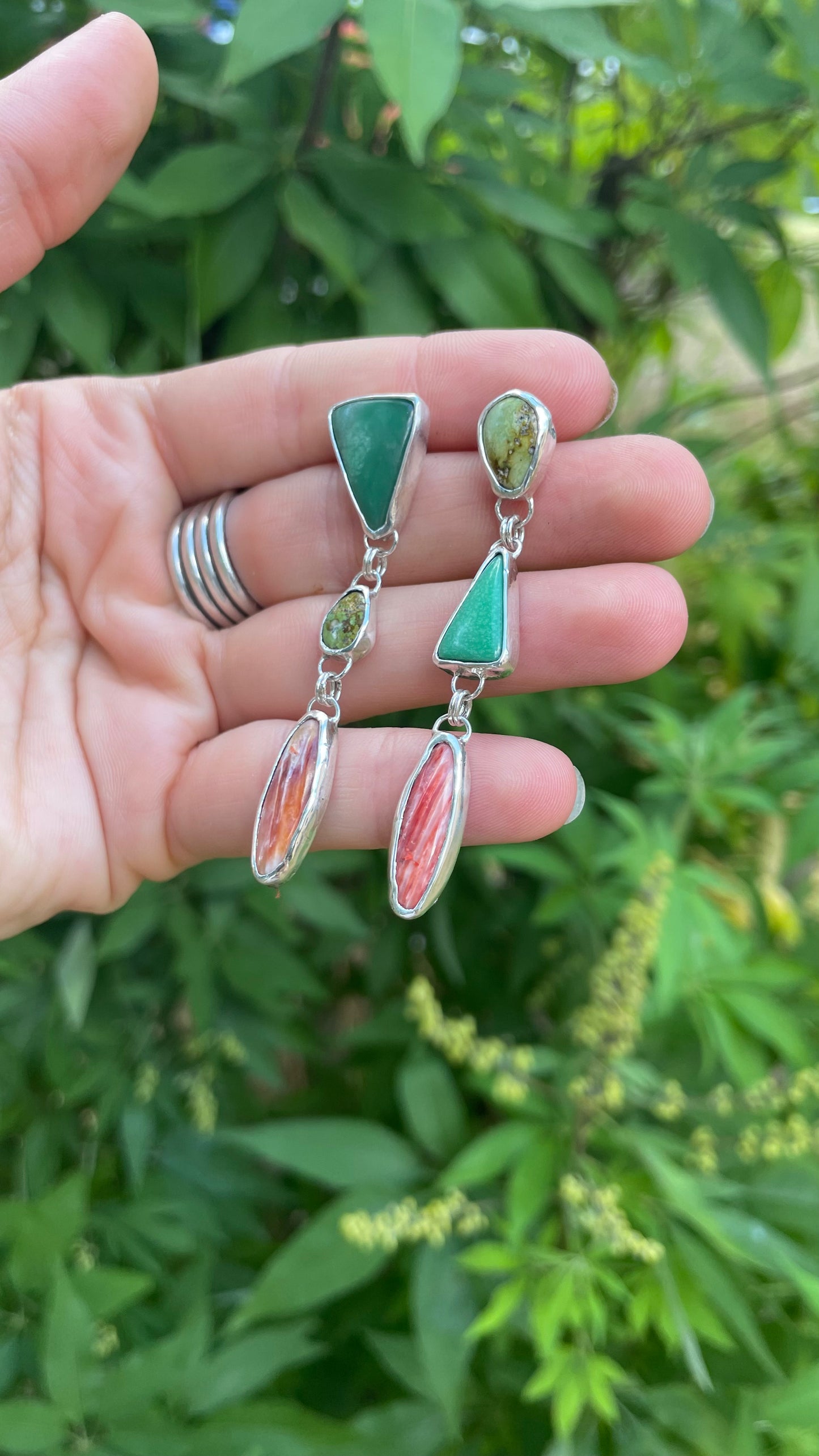 Mixed dangle earrings- Utah Variscite, Turquoise and Spiny Oyster