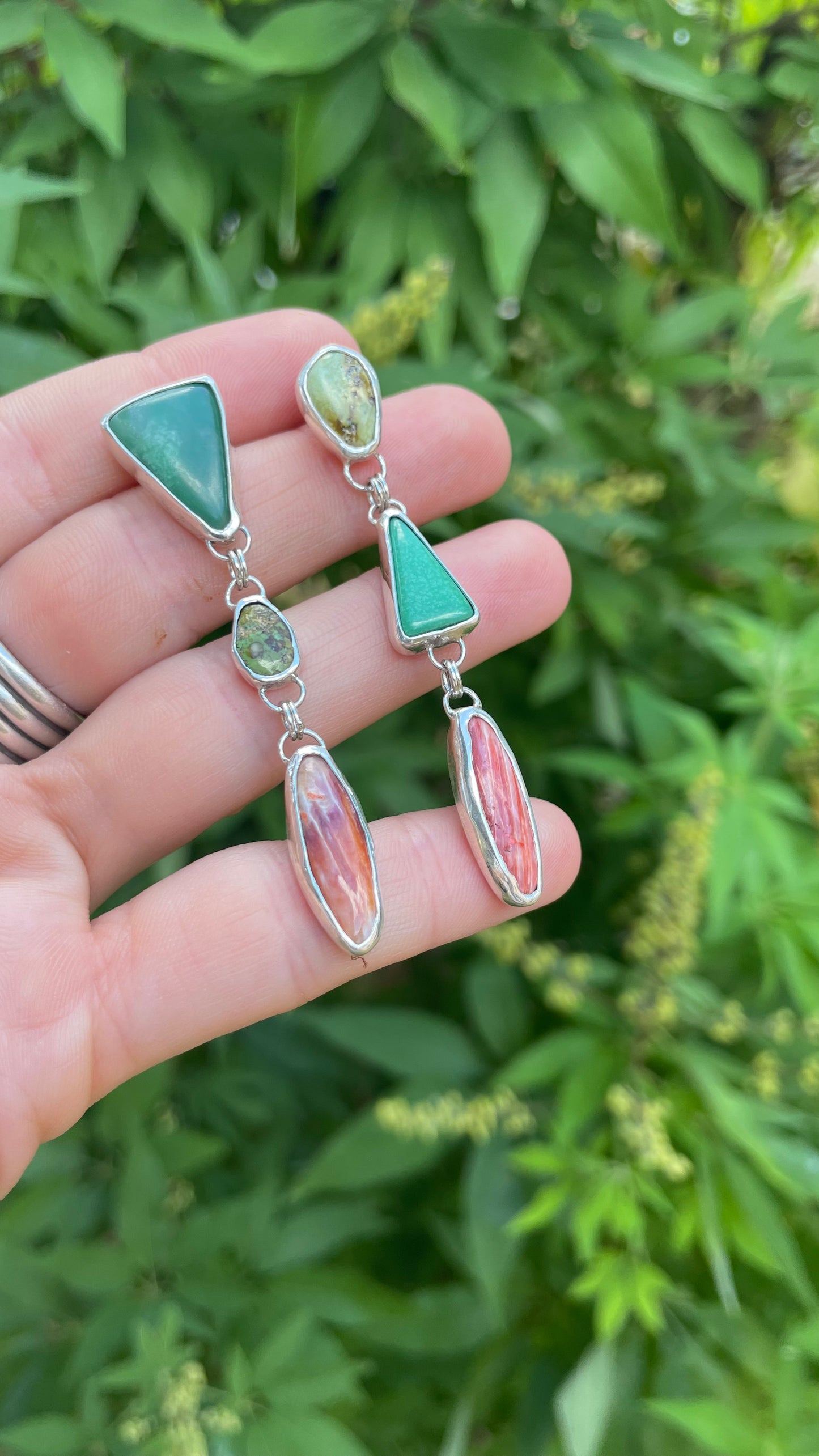 Mixed dangle earrings- Utah Variscite, Turquoise and Spiny Oyster