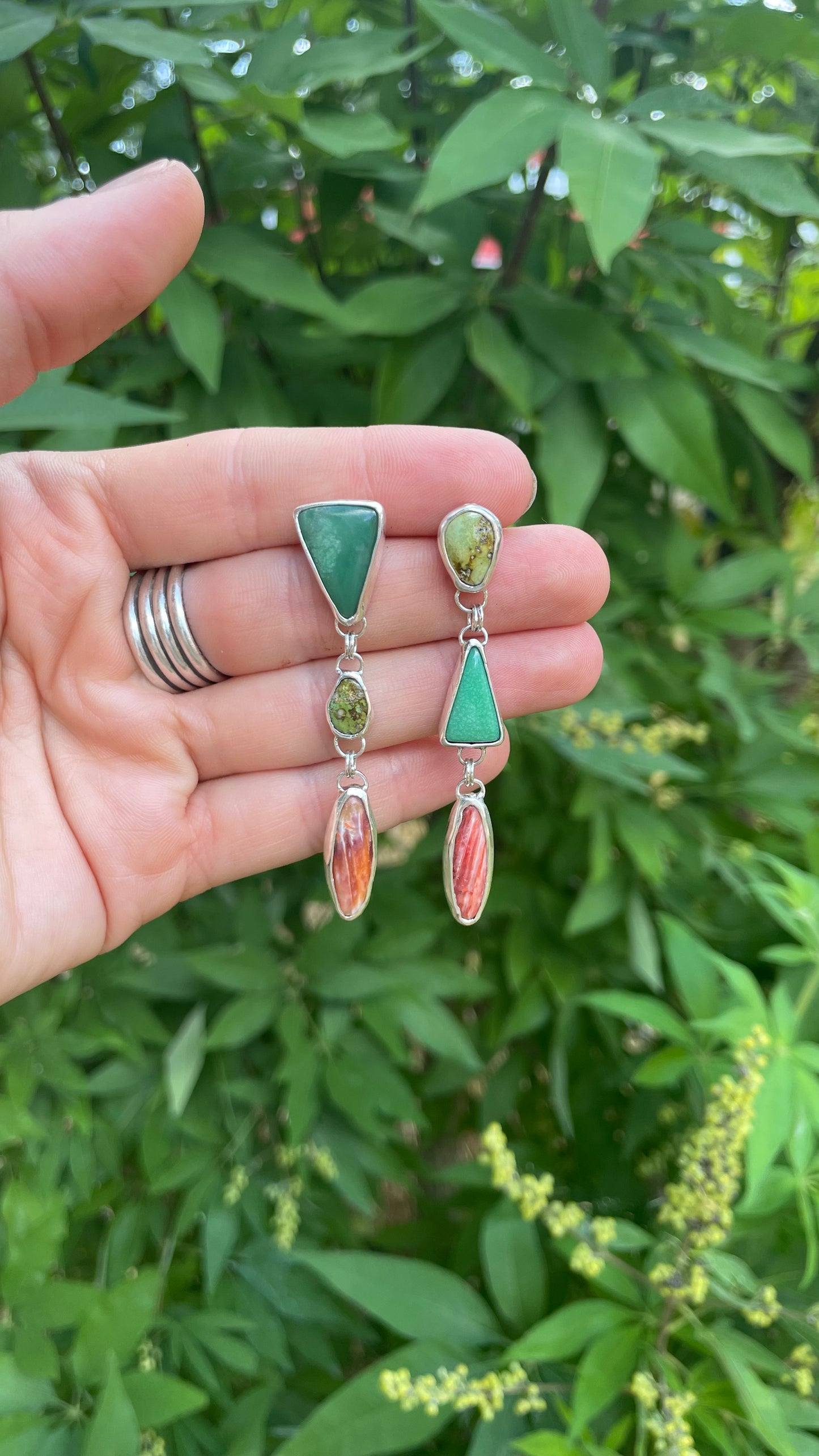 Mixed dangle earrings- Utah Variscite, Turquoise and Spiny Oyster